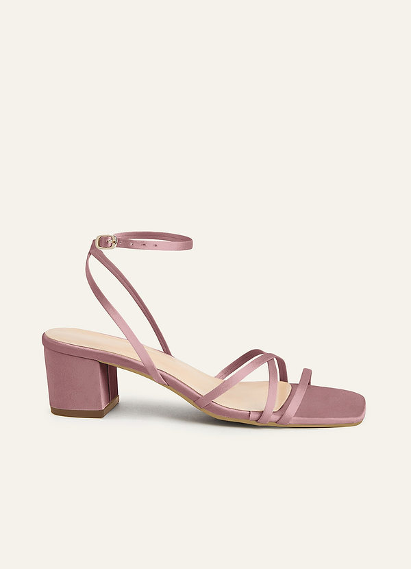 front Matching Color Matte Satin Cross Strips Block Heel Sandals