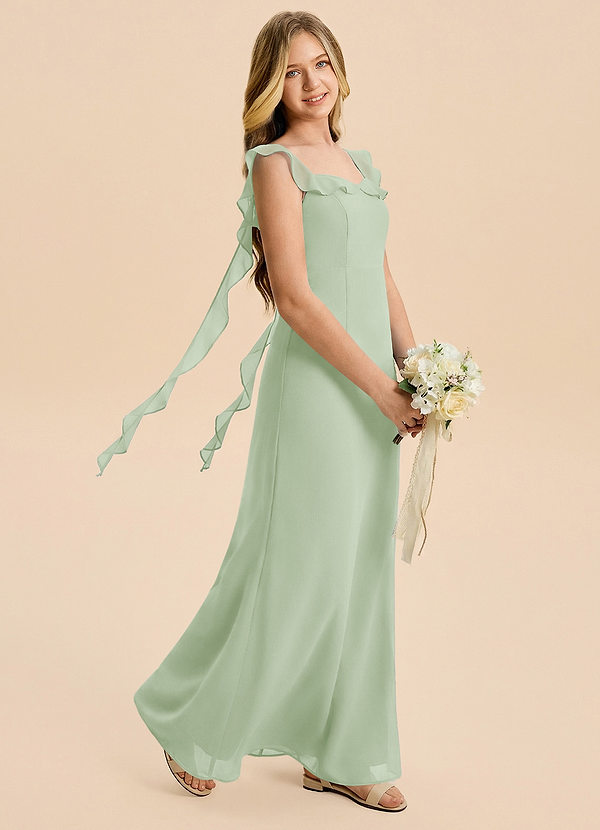 Azazie Cindy Junior Dusty Sage A-Line Ruched Chiffon Dress image1
