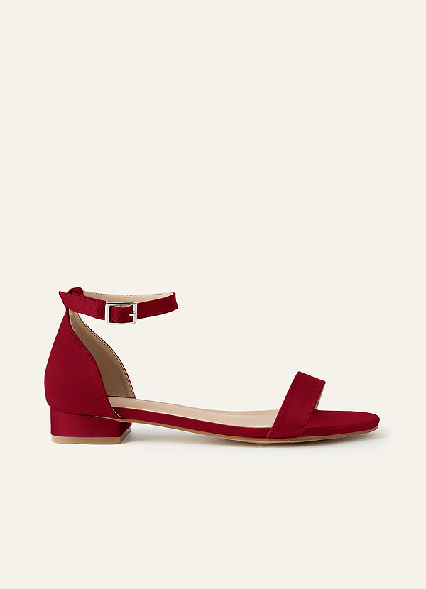 front Matching Color Matte Satin Single Strap Ankle Buckle Block Flat Sandals
