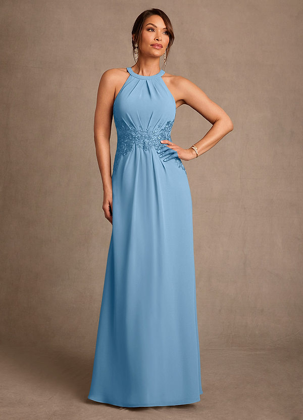 Azazie Georgie Mother of the Brides Dresses Steel Blue A-Line Lace Chiffon Dress image1