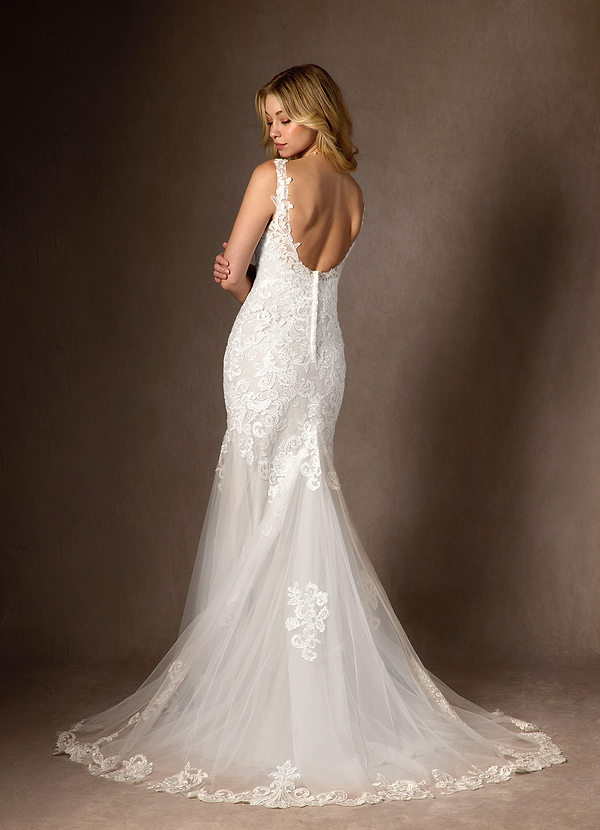 Azazie Poppy Brautkleider Meerjungfrau-Linie Pailletten Tüll Kleid Diamantweiß image1