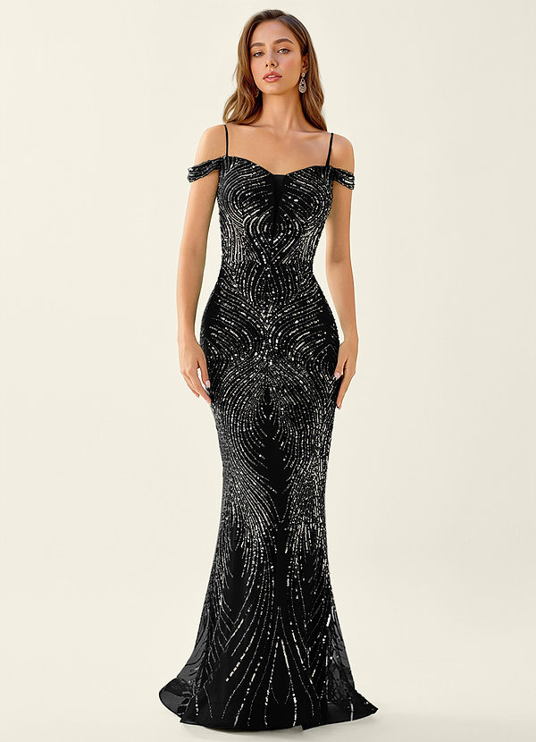 Sabine Negro Vestido de fiesta de sirena con corsé de cuentas y espalda con cordones image1