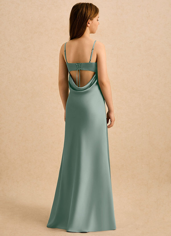 Azazie Mirabella Girls Formal Vestidos de arras Vestido Salvia Plateada de Satén Elástico de Recto con Escote corazón image1