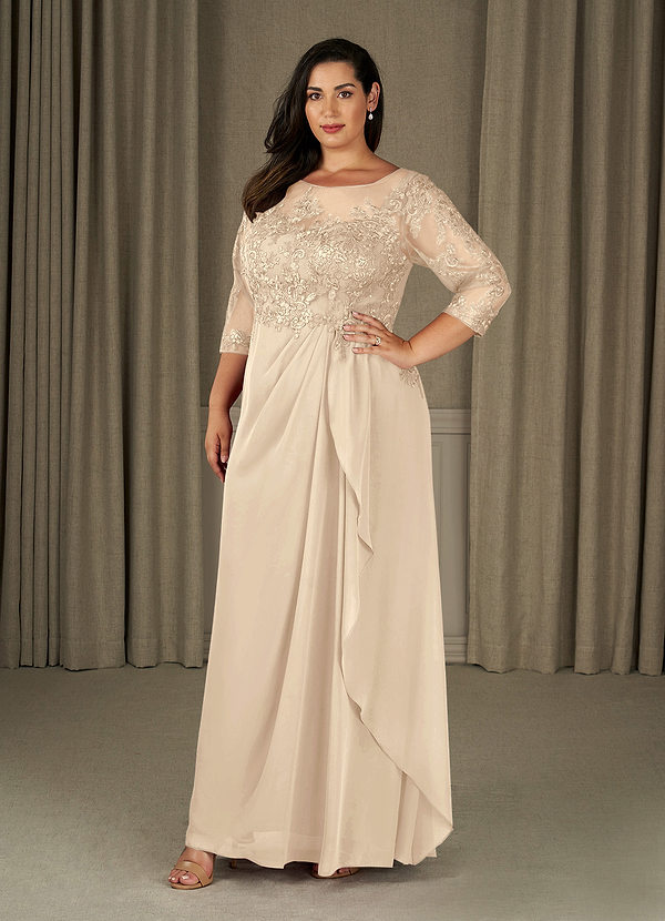 Azazie Calanthe Robe Mère de la Mariée & du Marié Robe Trapèze en Mousseline de soie Décolleté Champagne image1