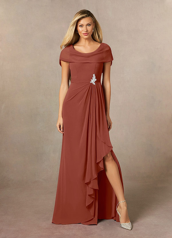 Azazie Mary Mother of the Brides Dresses Auburn A-Line Side Slit Chiffon Dress image1