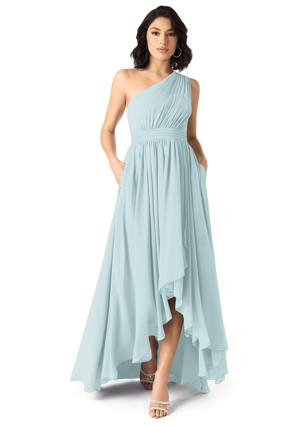 Azazie Mathilda Bridesmaid Dresses Mist A-Line One Shoulder Chiffon Dress image1