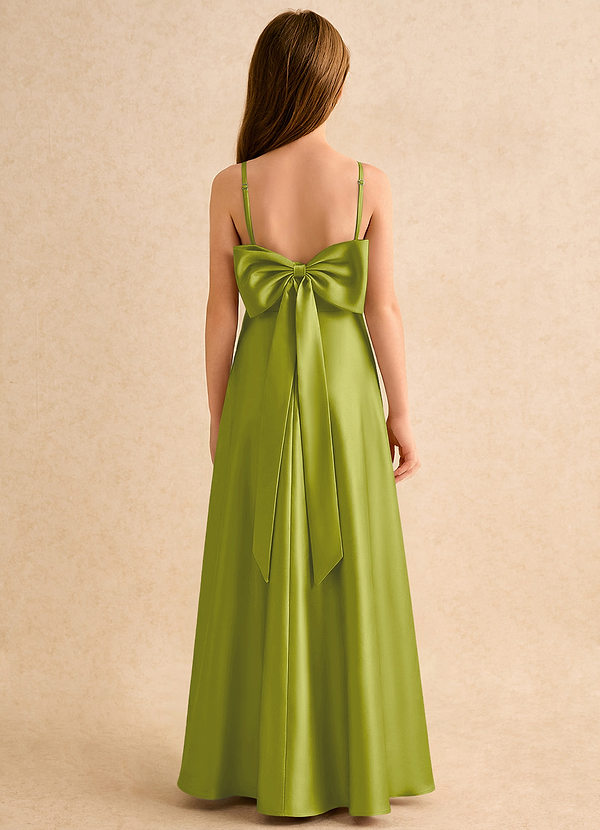 Azazie Joella Girls Formal Flower Girl Dresses Lemongrass A-Line Pleated Stretch Satin Dress image1