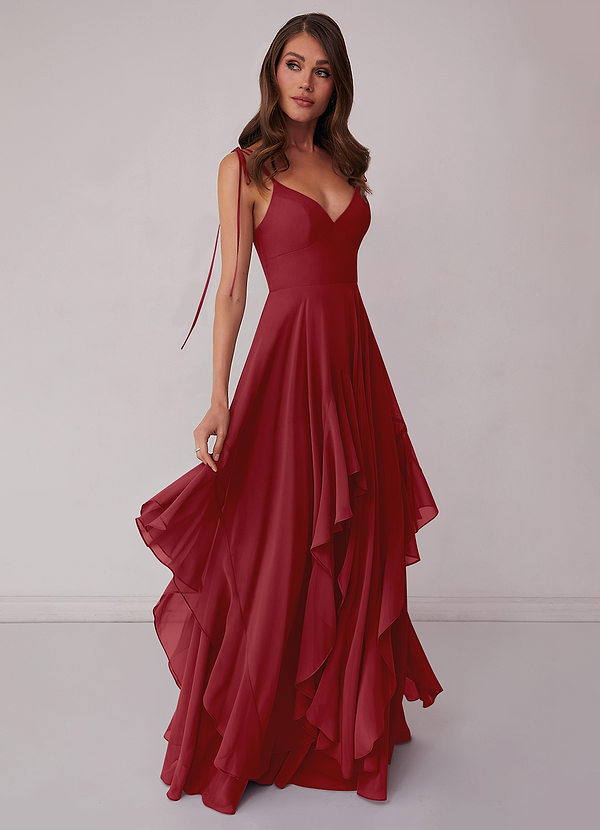 Barbie ♥ Azazie Bridesmaid Dresses Pomegranate A-Line Bow Chiffon Dress image1