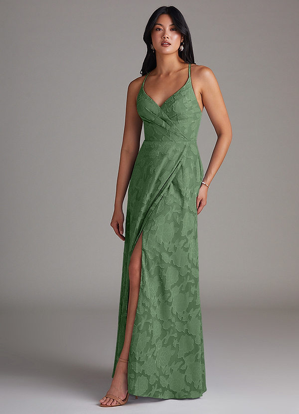 Azazie Davis Brautjungfernkleider A-Linie Plissee Blumen-Burnout Kleid Eukalyptus image1