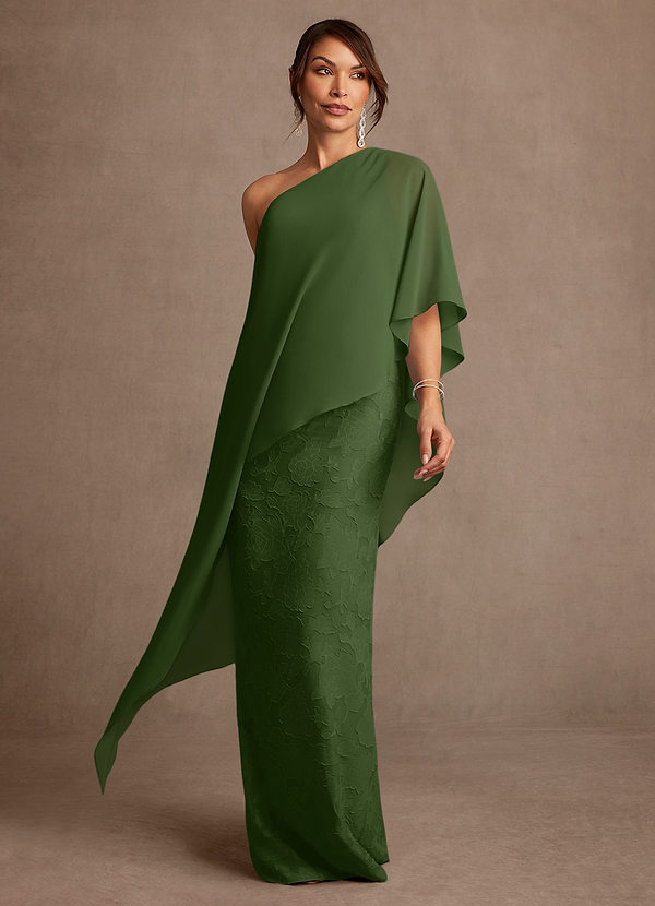 Azazie Wilma Mother of the Brides Dresses Olive Sheath One Shoulder Floral Burnout Dress image1