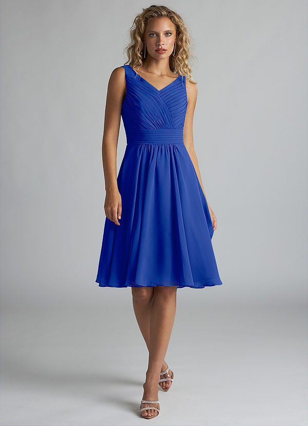 Azazie Grace Bridesmaid Dresses Royal Blue A-Line Pleated Chiffon Dress image1