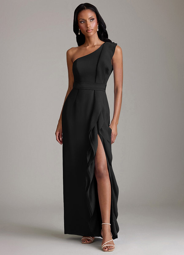 Azazie Venita Brudtärneklänningar Klä av Tubklänning i Chiffong Rynkad Svart image1