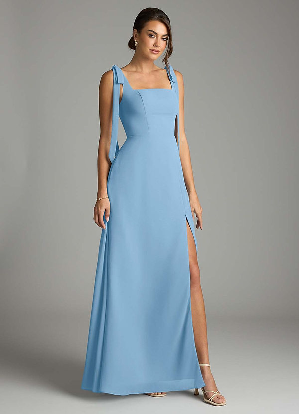 Azazie Debra Bridesmaid Dresses Steel Blue A-Line with Pockets Chiffon Convertible Dress image1