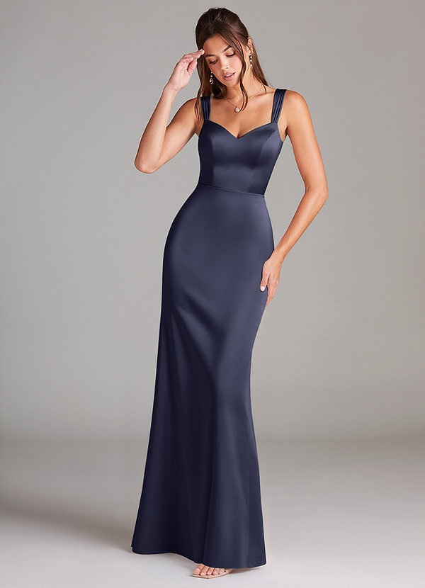 Azazie Denice Bridesmaid Dresses Stormy Sheath Pleated Stretch Satin Dress image1