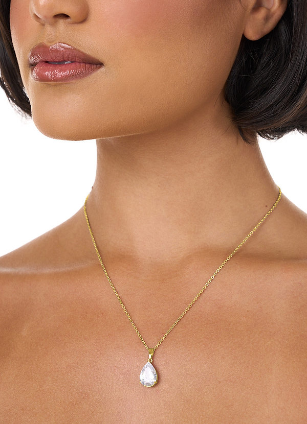 front Crystal Solitaire Teardrop Necklace