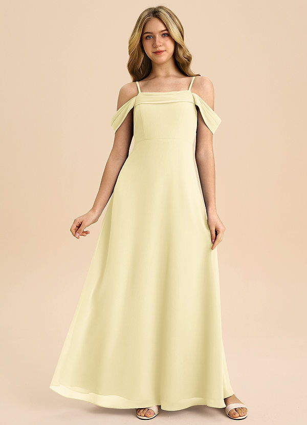 Azazie Anselie Junior Vestido de Sorbete De Limón de Gasa de Corte en A con Vestidos sin tirantes image1