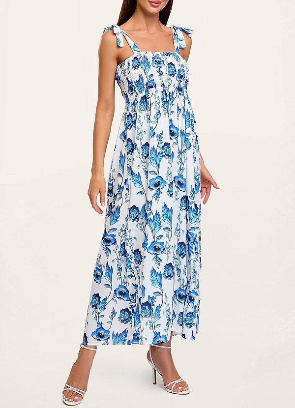 back In Love Forever Blue Floral Print Midi Dress