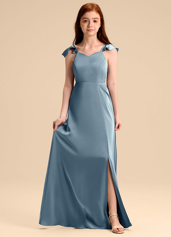 Azazie Everett Junior Klä av A-Line i Stretch Satin Rosett image1