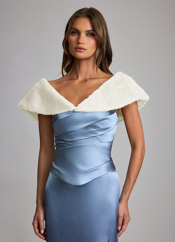 front Fluffy Faux Fur Triangular Evening Shawl