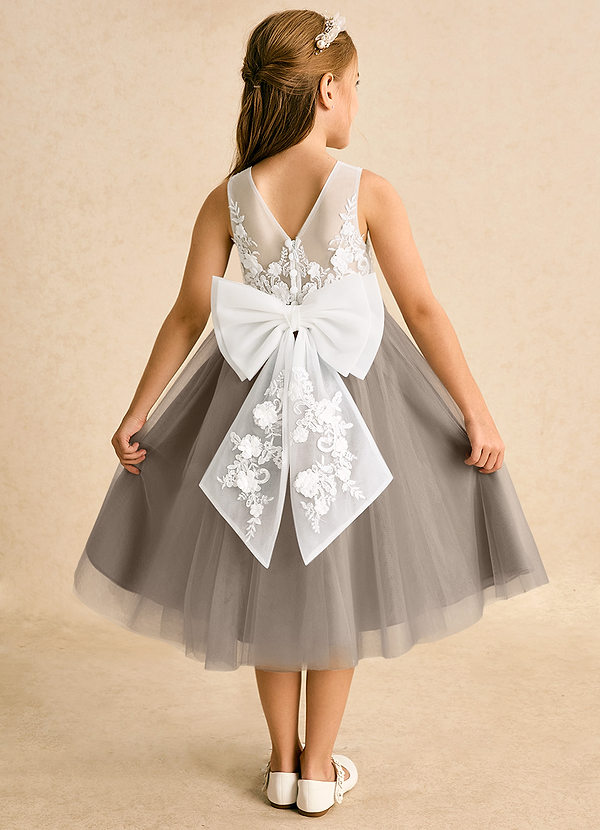Azazie Lina Flower Girl Dresses Ivory Taupe Ball-Gown Lace Dress image1