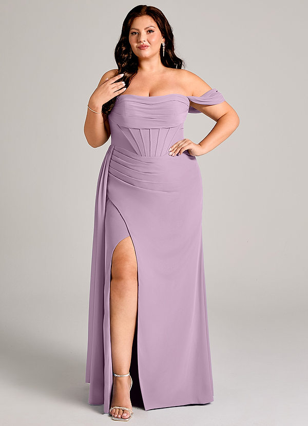 Azazie Amyra Abiti da Damigella Abito Convertibile Tubino in Chiffon a Spalla Scoperta Glicine image1