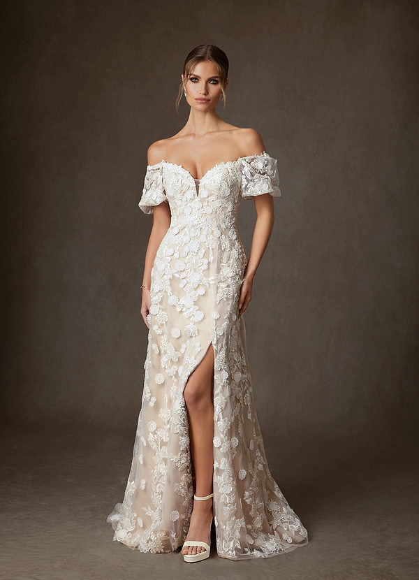 Azazie Vivienne Wedding Dresses Diamond White Nude A-Line Sweetheart Lace Dress image1