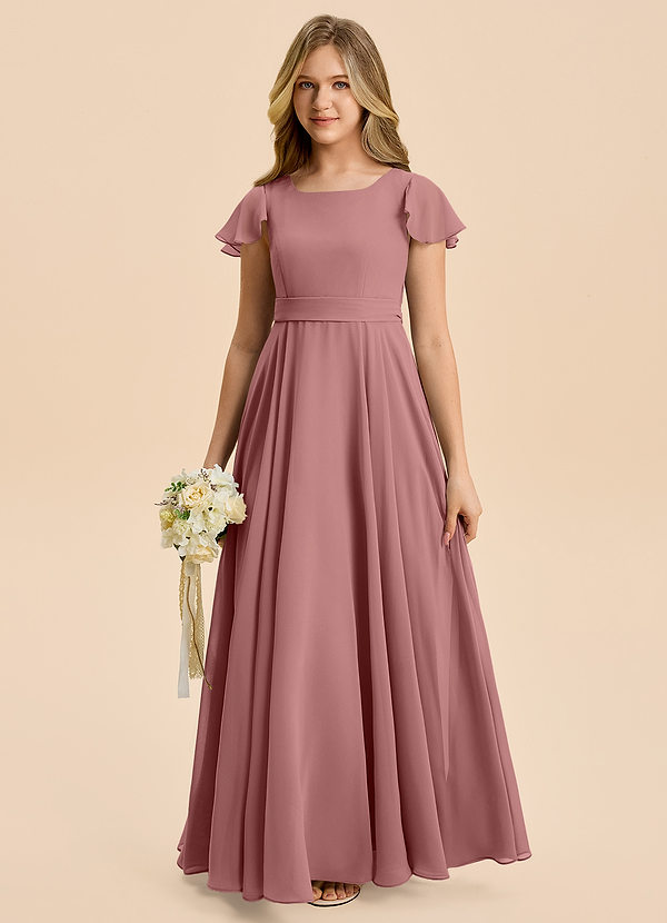 Azazie Cady Junior Desert Rose A-Line Pleated Chiffon Dress image1