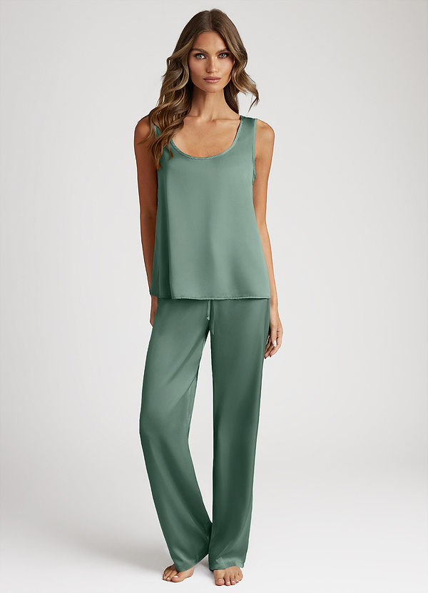 front Eucalyptus Satin Tank Top and Pants Pajama Set