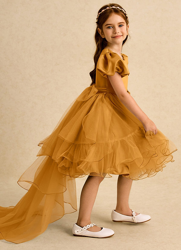 Azazie Cocoa Abiti da Ragazza di Fiori Abito Principessa in Tulle Plissettato Caramello image1