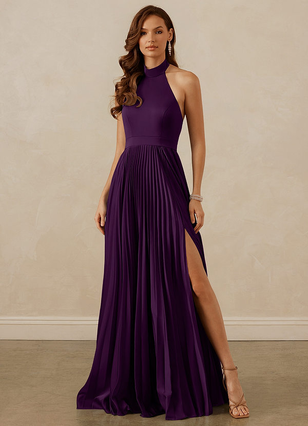 Christian Siriano Bridal for Azazie 1007 Bridesmaid Dresses Grape A-Line Pleated Stretch Satin Dress image1