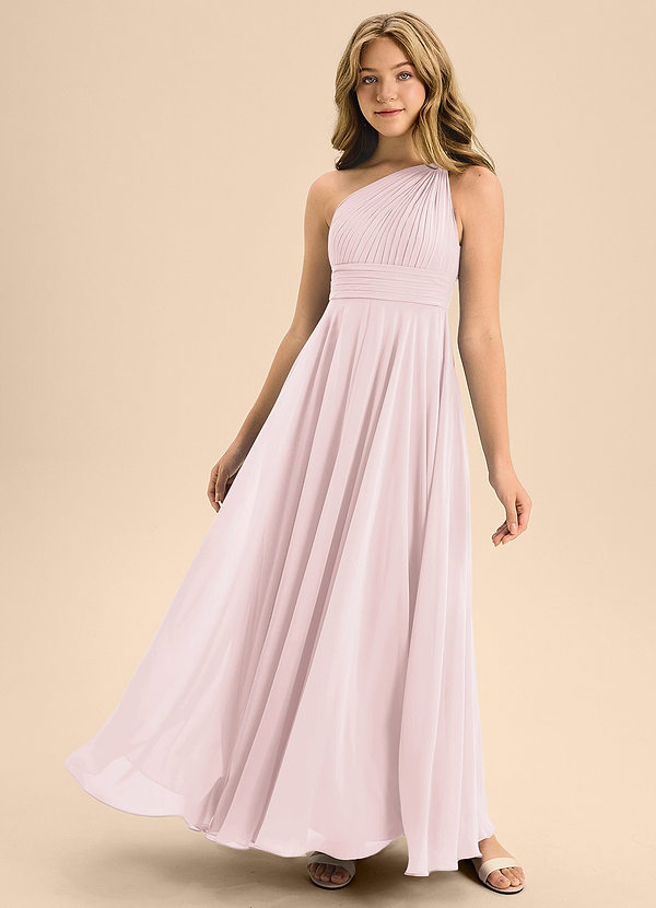 Azazie Charlize Junior Blushing Pink A-Line Pleated Chiffon Dress image1