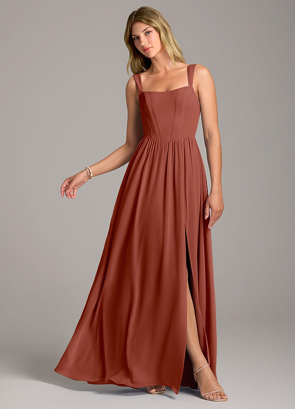 Azazie Rosaline Brautjungfernkleider A-Linie Seitliche Cut-Outs Chiffon Kleid Rotbraun image1