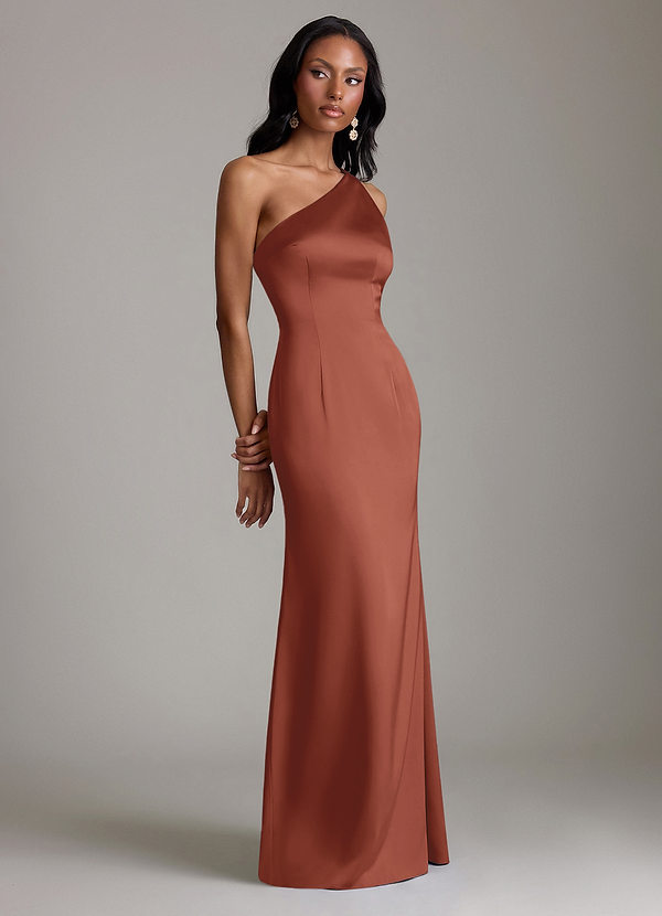 Azazie Voni Abiti da Damigella Abito Sirena in Raso Elasticizzato Monospalla Auburn image1