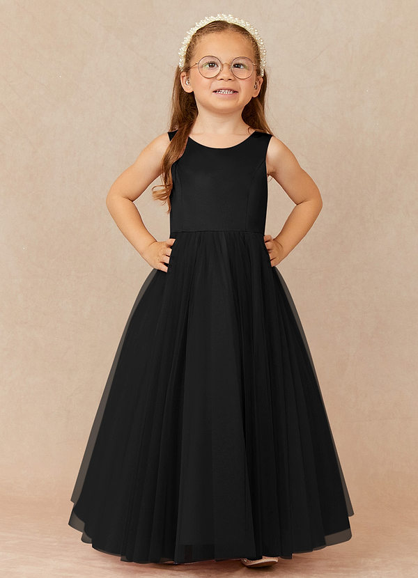 Azazie Muni Flower Girl Dresses Black A-Line Bow Tulle Dress image1