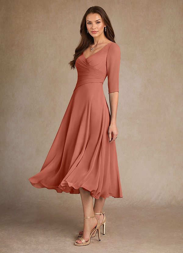 Azazie Durant Mother of the Bride Dresses Vestido Argila de Chiffon de Linha A com Plissado image1