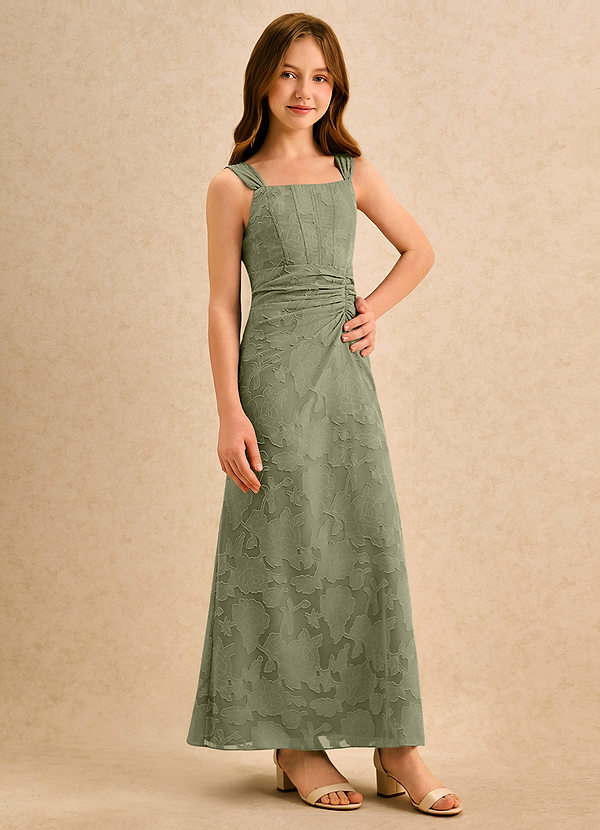 Azazie Brookie Girls Formal Vestidos de Niña de Flores Vestido de Pistacho de Devorado Floral de Corte en A con Sin mangas image1