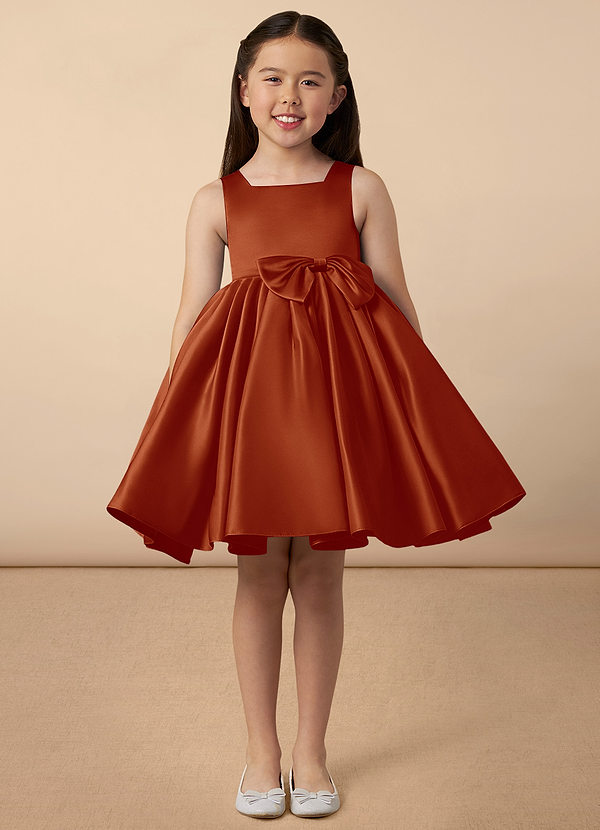 Azazie Bo Peep Flower Girl Dresses Paprika A-Line Bow Matte Satin Dress image1