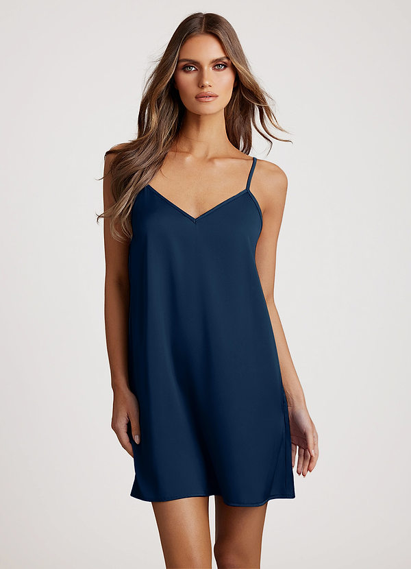 front Dunkelmarine Klassisches Satin-Unterkleid in passender Farbe