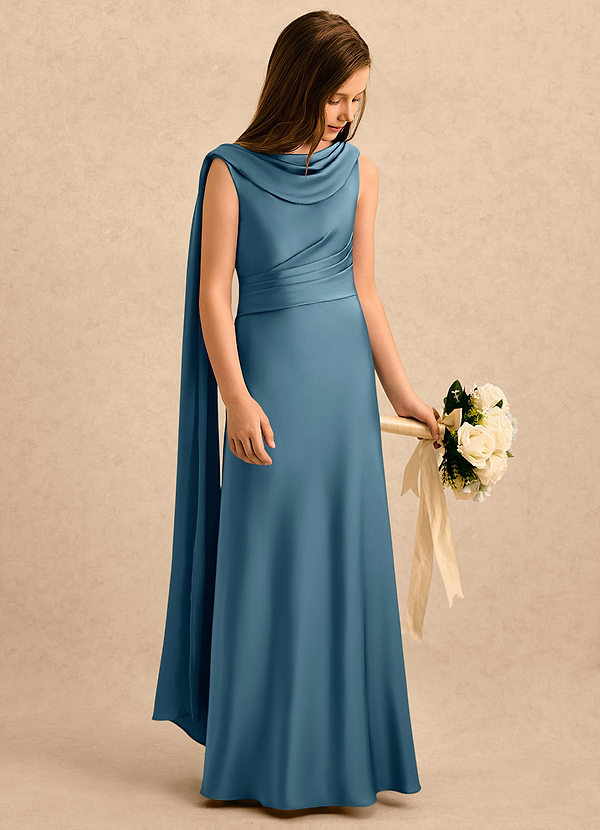 Azazie Sanah Girls Formal Blommflicksklänningar Klänning A-Line i Stretch Satin Plisserad image1