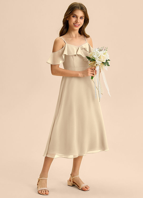 Azazie Kamilla Junior Jurk van Chiffon met A-Lijn Off the Shoulder Champagne image1