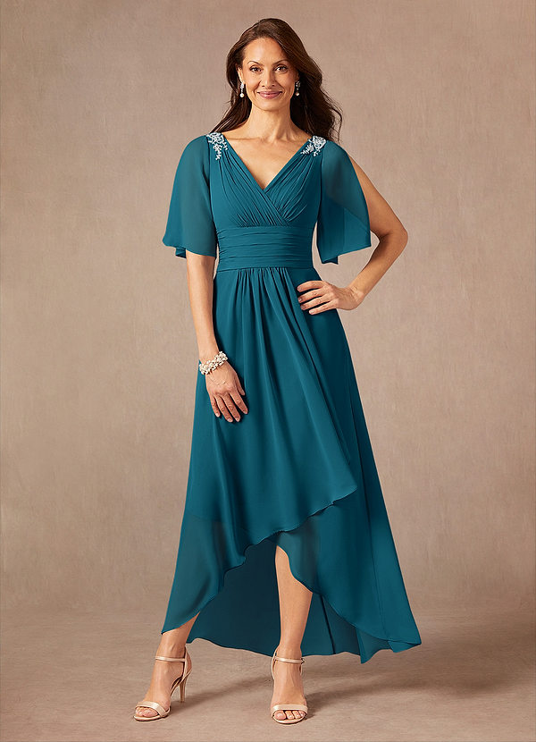Azazie Pascual Mother of the Brides Dresses Ink Blue A-Line Pleated Chiffon Dress image1