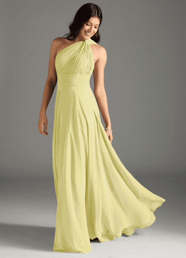 Azazie Charlize Bridesmaid Dresses Lemon Sorbet A-Line One Shoulder Chiffon Dress image1