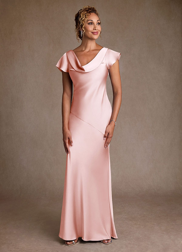 Azazie Shelby Mother of the Brides Dresses Blushing Pink Mermaid Pleated Stretch Satin Dress image1