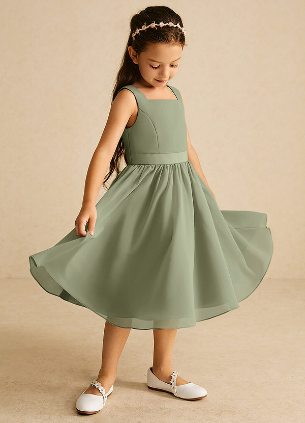 Azazie Ari Blumenkinder Kleider A-Linie ärmellos Chiffon Kleid Pistazie image1