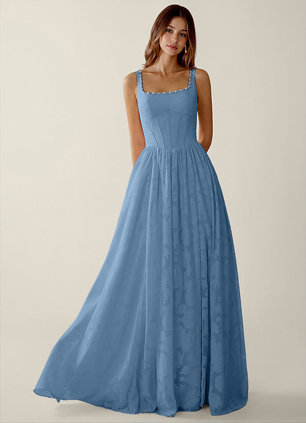 Megan Steel Blue Lace A-line Prom Dress image1