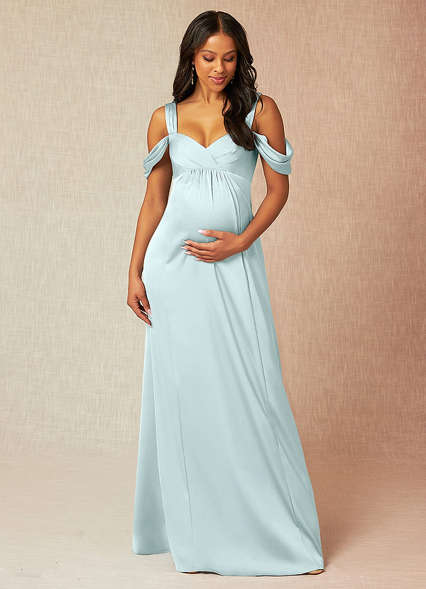 Azazie Rhea Maternity Bridesmaid Dresses A-Line Off-The-Shouler Pleated Stretch Satin Floor-Length Dress image1