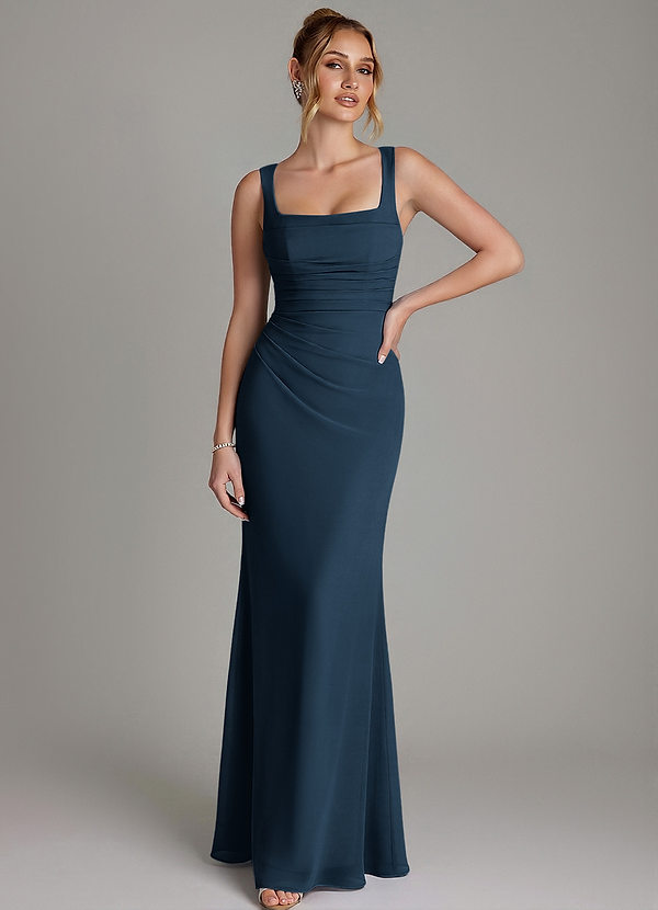 Azazie Agustina Bridesmaid Dresses Dark Navy Mermaid Corset Chiffon Dress image1