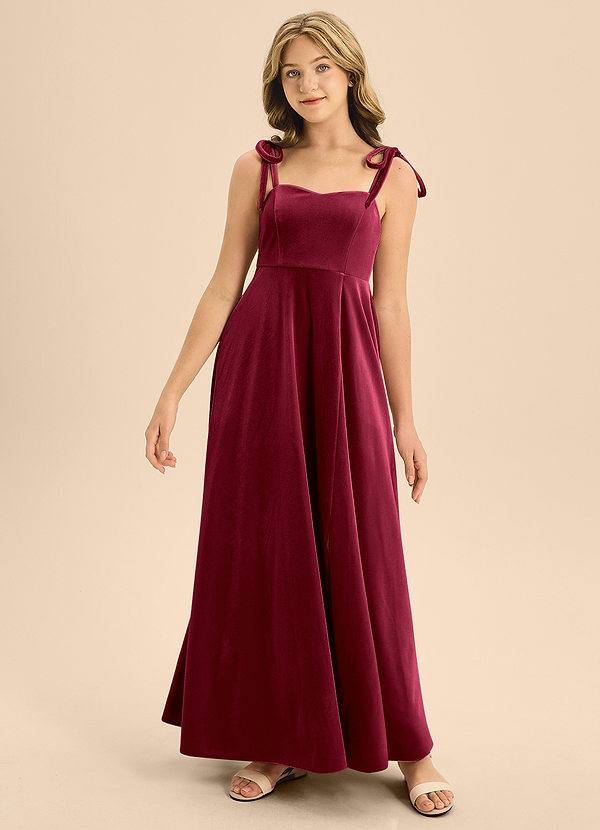 Azazie Rosey Junior Burgundy A-Line Sweetheart Neckline Velvet Dress image1
