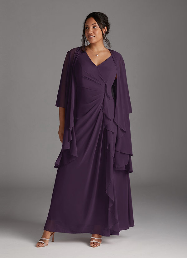 Azazie Manuella Mother of the Brides Dresses Plum A-Line V-Neck Pleated Chiffon Dress image1