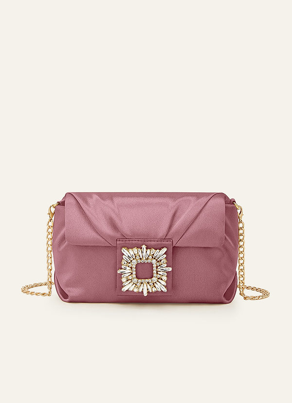 front Matching Color Stretch Satin Rhinestone Square Buckle Clutch